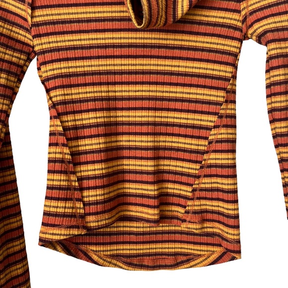 Free People Striped Cape Cod Cowl Neck Thermal Long Sleeve Shirt Top Orange XS - Picture 4 of 8